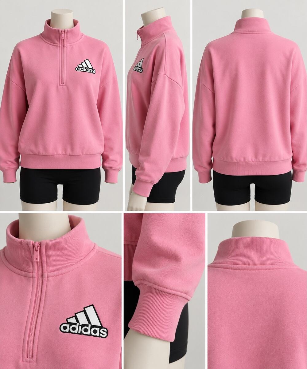 Adidas Womens Pink Quarter Zip Sweatshirt Logo Pullover L Streetwear 2021 HD1787